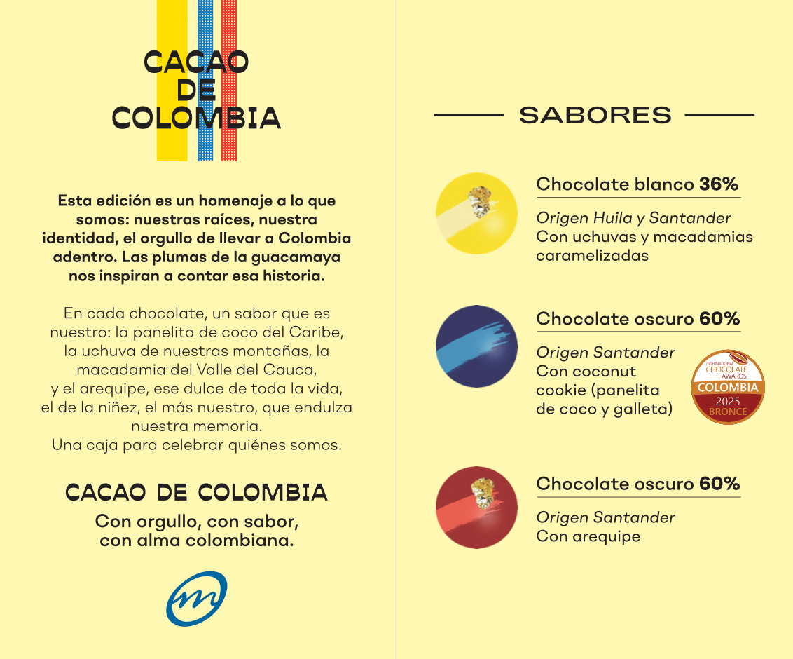 Menú de sabores chocolates Colombia